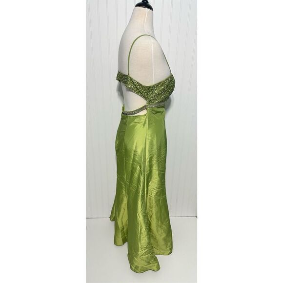 Marsoni Prom Gown Maxi Length Beaded Open Back‎ Sweetheart Neckline Green 14 - Picture 4 of 16